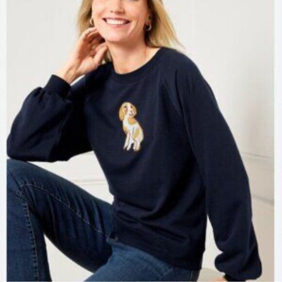 Talbots Navy Blouson Sleeve Dog Days Sweatshirt Petite Top Size P - Picture 1 of 8